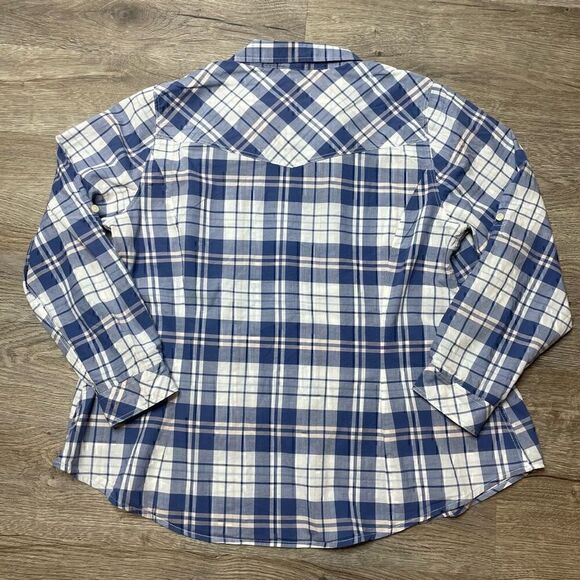 Torrid Camp Shirt Plaid Blue Roll Tab Sleeve Plus Size 2 Cotton Casual - Picture 5 of 8